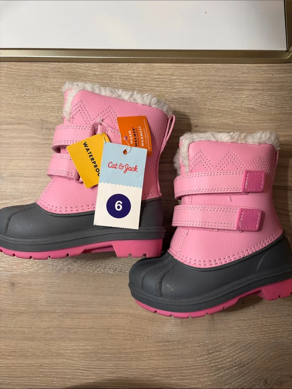 Cat & Jack Pink and Gray Kids Waterproof Snow Boots with Faux Fur Cuff